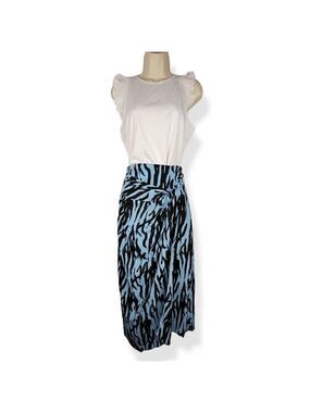 Top Shop Blue Zebra Print Faux Wrap Skirt Size 10